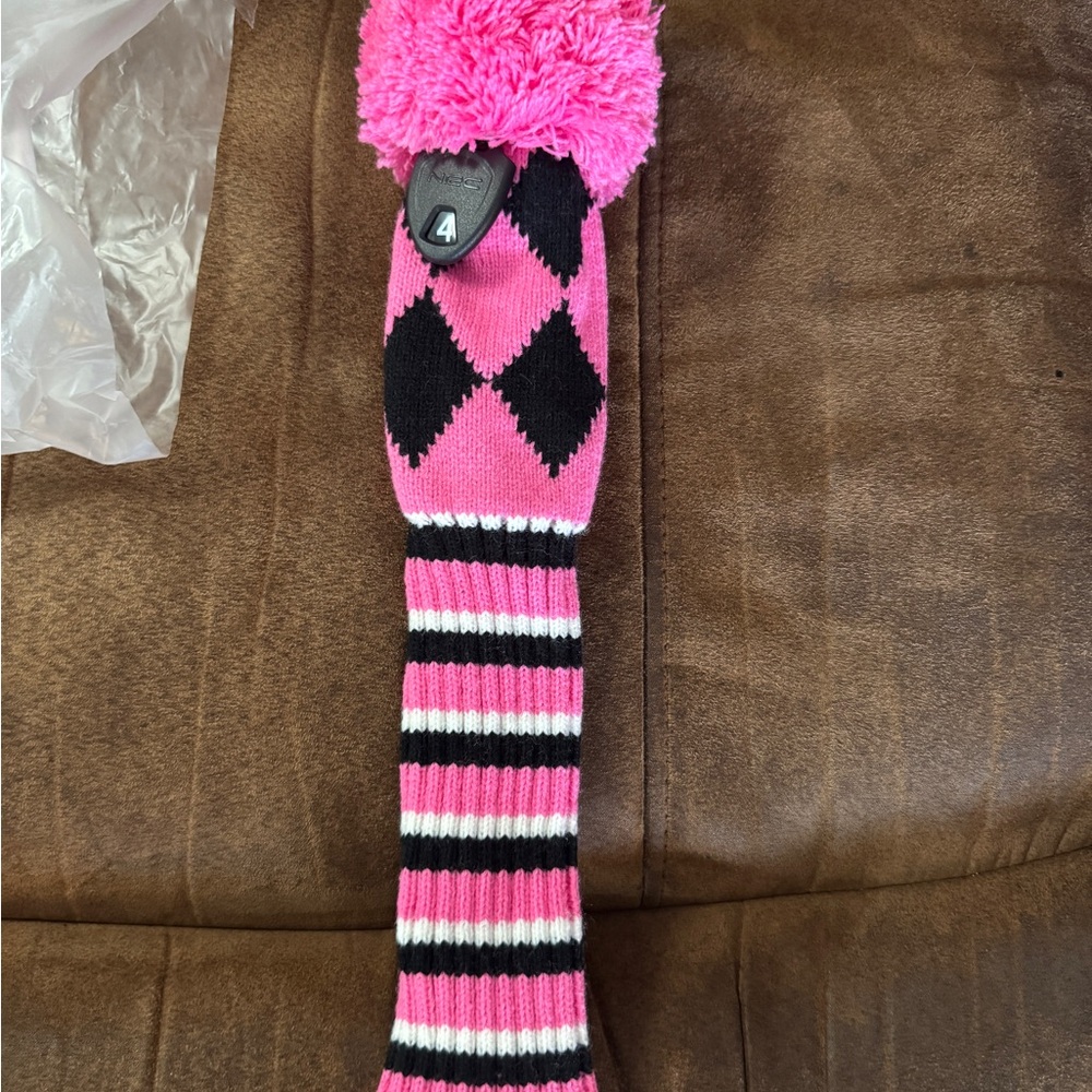 Pink and Black Argyle Sweater Style Golf Club Cover Set Of 3